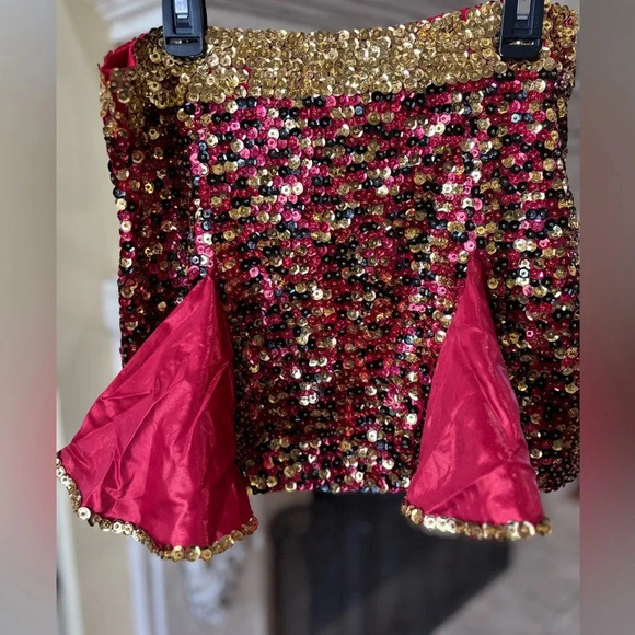 Black Red Gold Sequined Halloween Cheerleader Costume Size Medium Adult - Picture 7 of 12